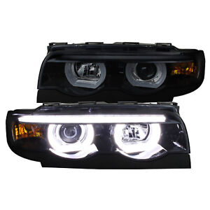 Black Fits 1995-2001 BMW E38 7-Series 740i 740iL LED Halo Projector Headlights