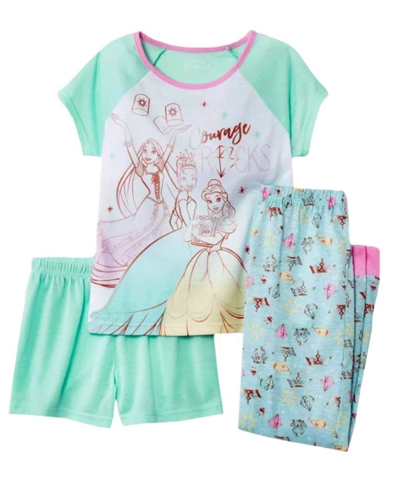 Disney Princess Rapunzel, Tiana and Belle Girl's 3-Piece Pajama Set - Image 1 of 1