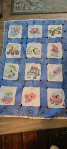 Cross Stitch Hand Made Vintage  Baby Boy Blanket - Picture 1 of 10