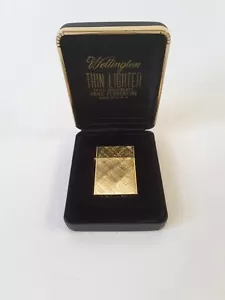 Vtg WELLINGTON THIN LIGHTER Hand Florentine 14KT GOLD Plate Cigarette Cigar NIB - Picture 1 of 13