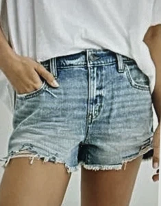 Pantaloncini corti Aerie Daydream denim effetto invecchiato taglio elastico in vita orlo grezzo tasche XL - Foto 1 di 7