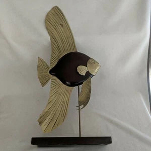 Vintage MCM Frederick Cooper American Folk Art Angel Fish Sculpture Wood Brass - Picture 1 of 12