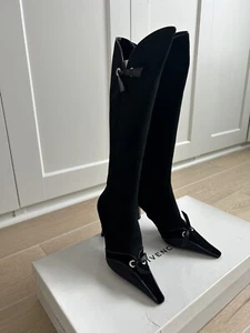 Givenchy High Hill Black Boots Suede Stingray Bows Details Zipper Up Women 37 - Picture 1 of 17