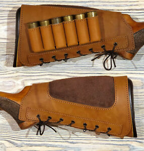Leather Shotgun Shell Cartridge Buttstock Holder Cheek Rest Padded - 12 ga