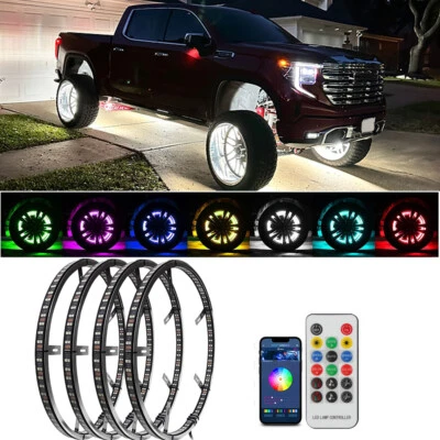 4x 17.5" RGB LED Anillo de rueda Luces de llanta Aplicación de neón para GMC Sierra Denali 1500 2500 Foto 1 de 4