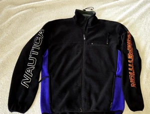 Vintage Nautica Competition Fleece Jacket XL USA Made Black Purple Zip Up Y2K - Picture 1 of 9