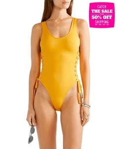 RRP€325 OYE SWIMWEAR Zissou Lace Up One-Piece Swimsuit Size S Yellow Non Padded - Picture 1 of 5