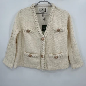 Biesen Tweed Clodagh Sakko perlweiß XS Flechtbesatz Goldknöpfe Blazer - Bild 1 von 9