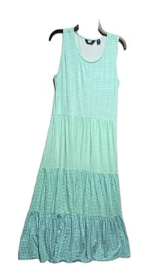 Vestido maxi LANDS' END M 10-12 sem mangas em camadas verde - Imagem 1 de 4