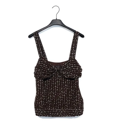 Ted Baker Brown Knot Front Dotted Pinstripe 100% Silk Camisole Top - Size 10 - Image 1 of 4