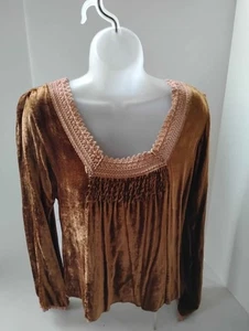 Top de terciopelo marrón mediano RAG para mujer mangas largas estilo imperio ribete Bric-A-Brac - Imagen 1 de 14