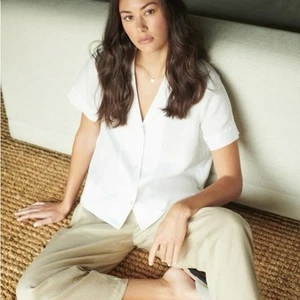 Quince 100% European Linen Short Sleeve Shirt Blouse Size M White New With Tags - Picture 1 of 6