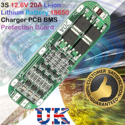3S 12.6V 20A Li-ion Lithium Battery 18650 Charger PCB BMS Protection Board UK - Image 1 of 4