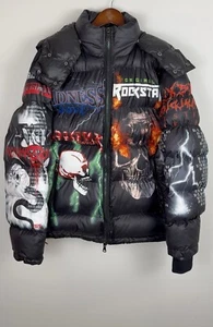 Rockstar Original MENS OUTERWEAR Black Nash Graphic Print Puffer Jacket XL EUC - Picture 1 of 13