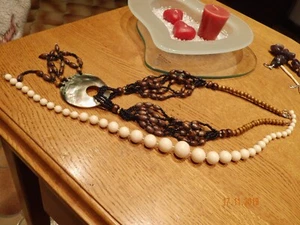 Kette Schmuck weiß braun Perlenkette Ketten Perlen Modeschmuck - Bild 1 von 2