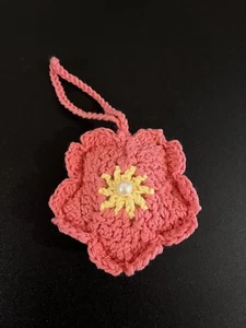 Pink Flower Bag Charm / Airdrop Holder Crochet - Picture 1 of 7