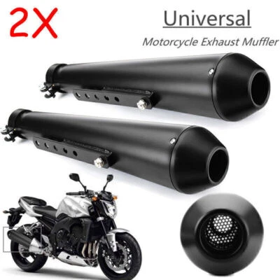 2x FOR HONDA CB350 CB360 BLACK CAFE REVERSE CONE MEGAPHONE EXHAUST PIPE NEW Foto 1 de 4