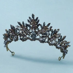 Dark Crown gray purple Vintage Baroque Tiara Dark Goth Queen diadem prom gift - Picture 1 of 6