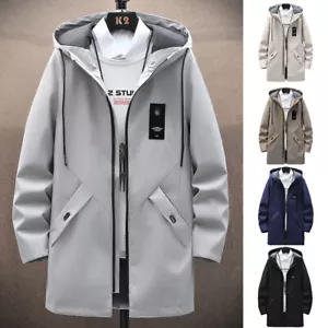 ✿ Mens Casual Long Jackets Coats Hooded Streetwear Hip Hop Windbreaker Outwea ) - Picture 1 of 18