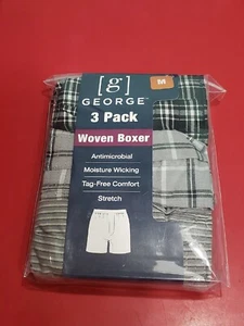 George Mens Size M Woven Boxers 3 Pairs Tag Free Moisture Wicking Stretch - Picture 1 of 4