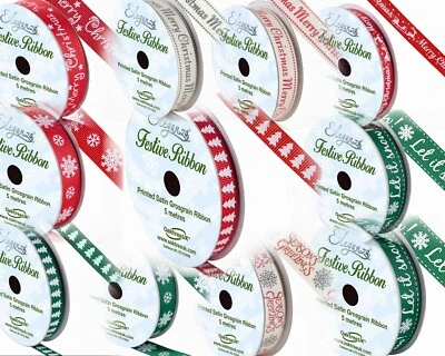 Christmas Ribbon Decoration 10mm 15mm 25mm Satin & Grosgrain, Merry Christmas, - Image 1 of 4