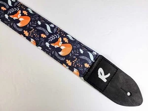 Fox Blue Floral Guitar Strap - Animal Guitar Strap - Fox-Guitar Strap Gift Ideas - Picture 1 of 10