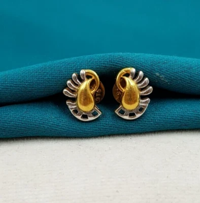 Daily Use Gold Earrings 22K Light Weight Yellow Gold Solid Rhodium Earring Women - Image 1 of 4