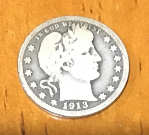 1913 25C Barber Liberty Head Quarter Dollar in Good Condition #09776 Cover
