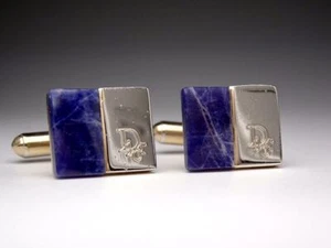 Christian Dior Lapis Lazuli Square Cufflinks Silver Plated Blue CD pre-owned - Picture 1 of 9