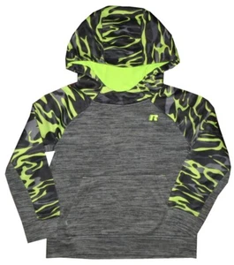 RUSSELL ATHLETICS HOODIE S 6-7 BOYS GRAY & NEON GREEN CAMO FLEECE LINED PREOWNED - Picture 1 of 3