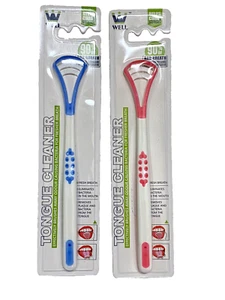 2 x WELL Limpiador de Lenguas Aliento Fresco Higiene Bucal Raspador Azul + Rosa para él y ella - Imagen 1 de 1