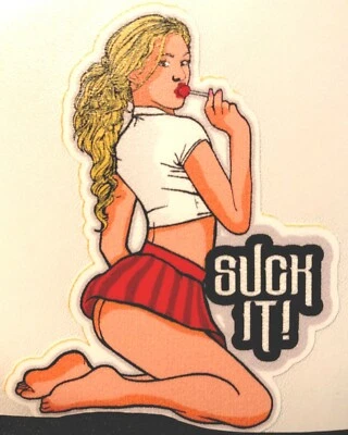 SEXY STICKER “CHERRY POP SUCK IT” 2 1/4 x 2 1/2” SHE IS HOT 🔥 BEAUTIFUL