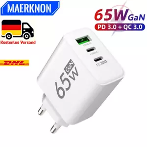 3-fach Schnellladegerät 65W Netzteil 2x USB-C + 1x USB Charger Mehrfach Stecker - Bild 1 von 7