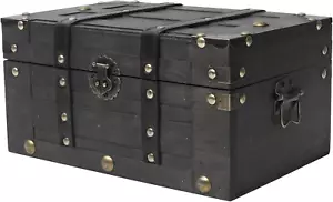 Vintage Wooden Treasure Chest - Decorative Storage Box with Hinged Lid,Black - Picture 1 of 7