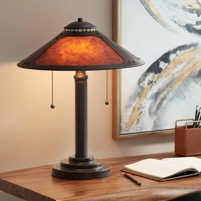 Mica Mission Tiffany Style Desk Table Lamp 18 1/2" High Oil Rubbed Bronze House - Image 1 of 4