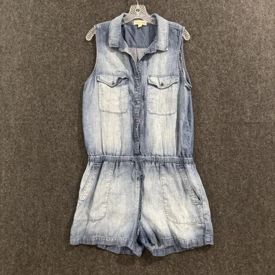 Cloth & Stone Romper Womens Large Blue Chambray Denim One Piece Pockets - Image 1 of 4