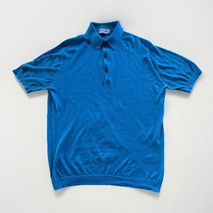 John Smedley Roth Poloshirt Herren Large Sea Island Baumwolle Blau Made In England - Bild 1 von 5