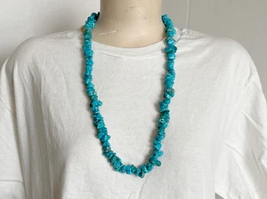 VTG. Heavy Turquoise Stone Nuggets 29" Necklace 161 Grams - Picture 1 of 6