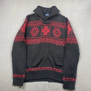 Polo Ralph Lauren Sweater Mens Medium Shawl Collar Snowflake Fair Isle Cotton - Picture 1 of 10