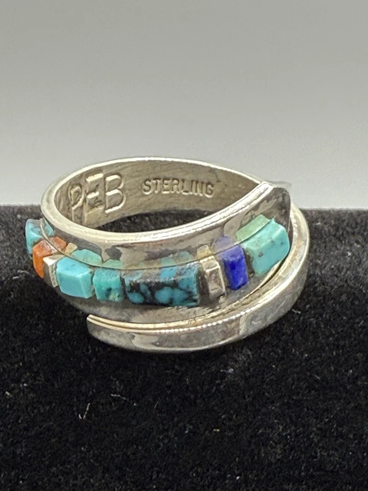 Vintage 925 Sterling Silver  Navajo Turquoise Coral Patricia Edward Becenti Ring - Image 1 of 4