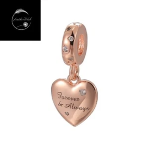 Rose Gold Forever Always Heart Charm Genuine Sterling Silver 925 Wife Mum Fiance - Picture 1 of 15