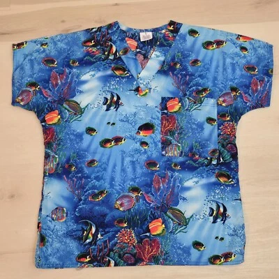 Women's Scrub fish ocean coral theme 100% cotton size Small - Image 1 of 4