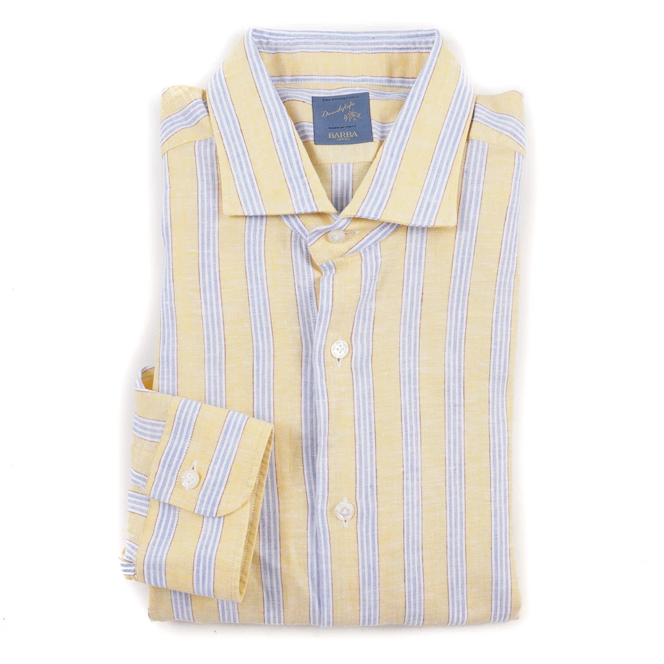 Camisa de vestir Barba súper ajustada de lino a rayas 17x 37 (38" a 40" pecho) nueva con etiquetas Foto 1 de 4