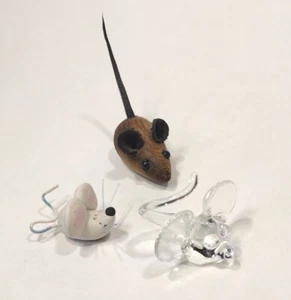 Mouse Lot 3 Mini Figurines Assorted Styles Handcrafted Glass Clay Wood - Picture 1 of 17