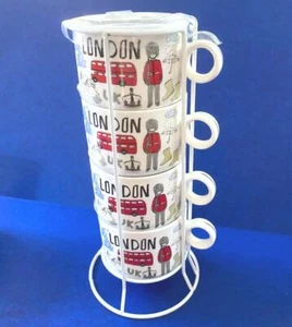 Grace Teaware LONDON ENGLAND Big Ben Bridge Crown Porcelain MUG Set 4 Stand New - Picture 1 of 4