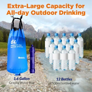 Pajita de filtro de agua por gravedad 6L, sistema purificador de filtración de agua para camping de supervivencia - Imagen 1 de 15