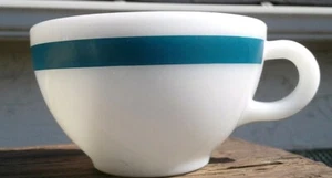 Vintage Pyrex Corning Decor White Blue/Green/Teal Band Coffee Tea Cup #701  - Picture 1 of 3