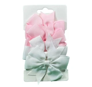 White & Pink Hair Bow Clips Grosgrain Ribbon Baby Toddler Girl Hair Barrette Set - Picture 1 of 3