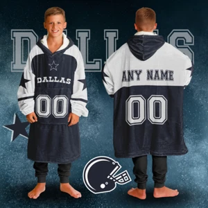 Personalized Dallas Unisex Kids Hoodie Blanket | Football Wearable Blanket - Picture 1 of 11