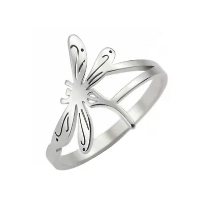 Dragonfly Ring Womens Silver 316L Stainless Steel Garden Insect Band Boho - Image 1 of 4